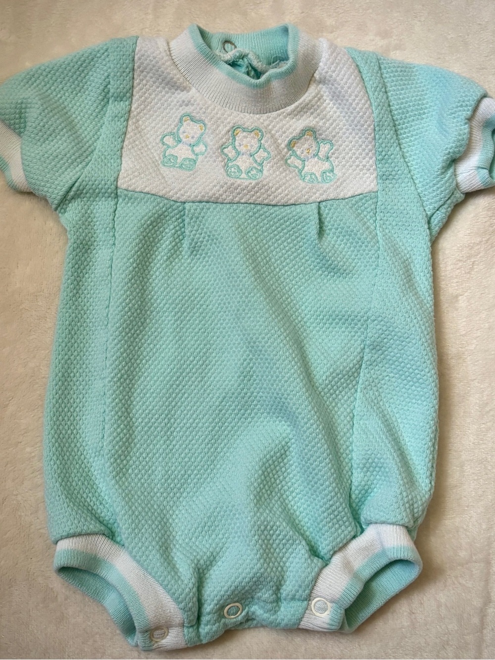 2pc Vintage Buster Brown Mint Teddy Bear Romper + HALO SleepSack Bundle 6-12M